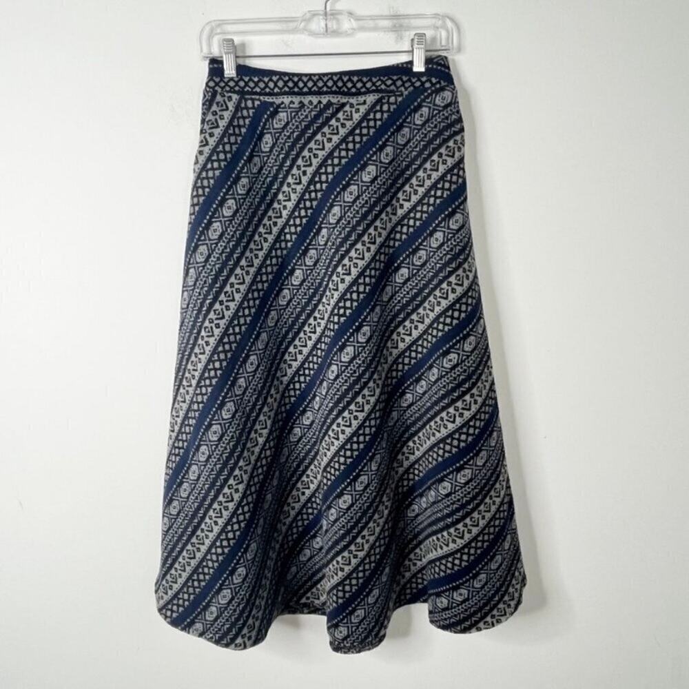 Idealsanxun Women's Wool Midi Skirt S Gray & Blue Patterned Pleated A-Line - Picture 3 of 10